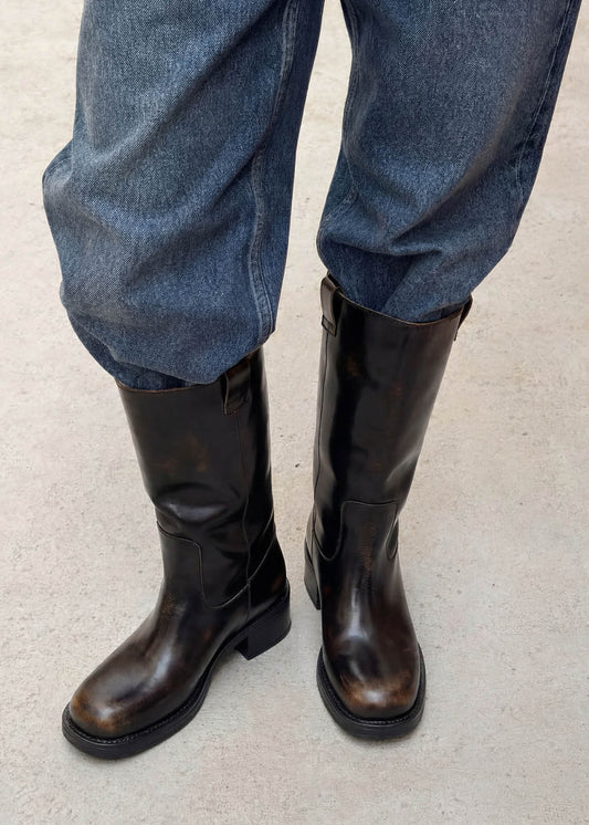 Sajan Bottes en cuir marron effet vintage-image
