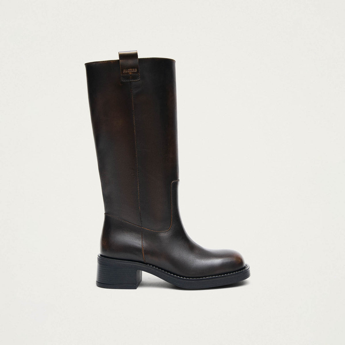 Sajan Vintage-Effekt Dunkelbraune Lederstiefel