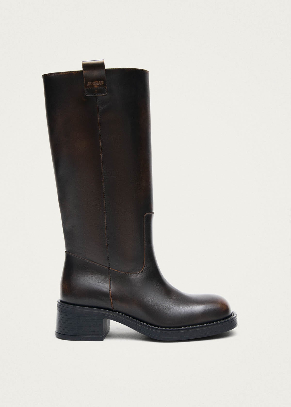 Sajan Vintage-Effekt Dunkelbraune Lederstiefel