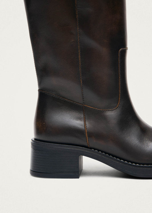 Bottes en cuir marron foncé effet vintage Sajan-image