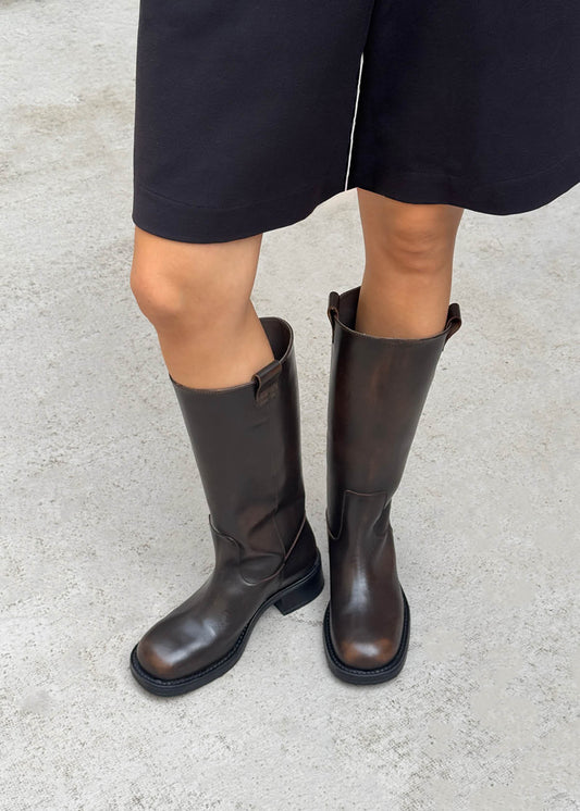 Bottes en cuir marron foncé effet vintage Sajan-image