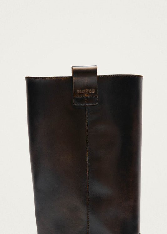Bottes en cuir marron foncé effet vintage Sajan-image