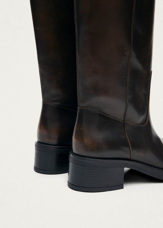 Bottes en cuir marron foncé effet vintage Sajan-image