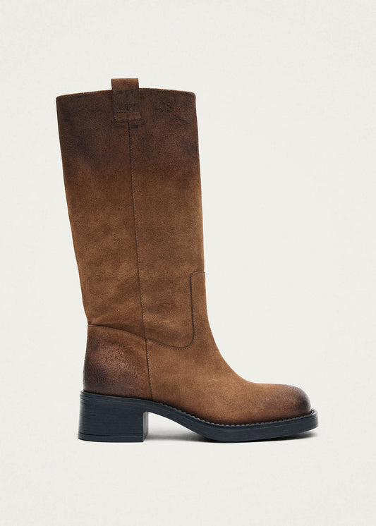 Bottes en cuir marron suédé effet vintage Sajan-image