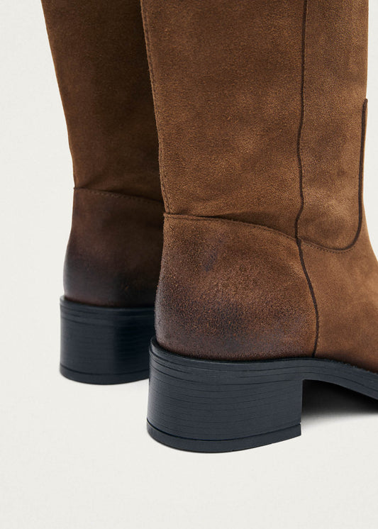 Bottes en cuir marron suédé effet vintage Sajan-image