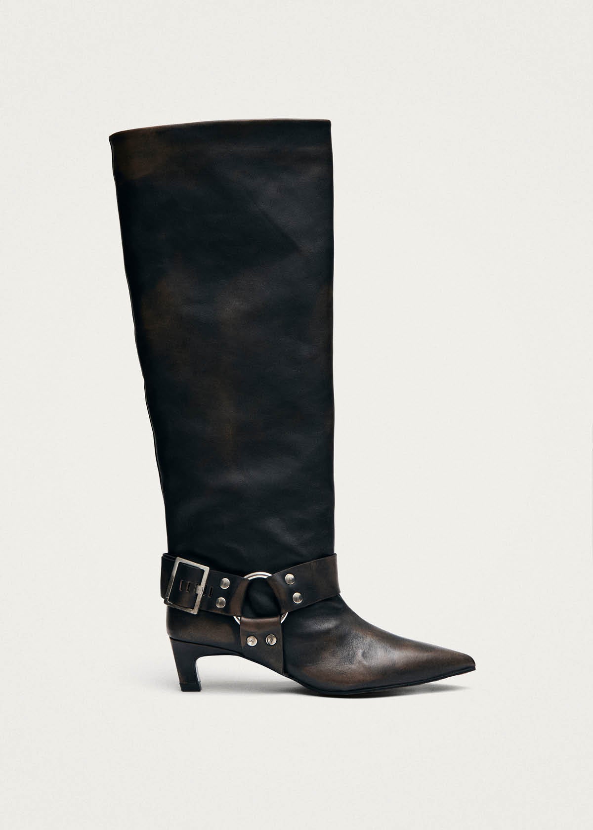 Samia Buckle Vintage Effect Brown Leather Boots