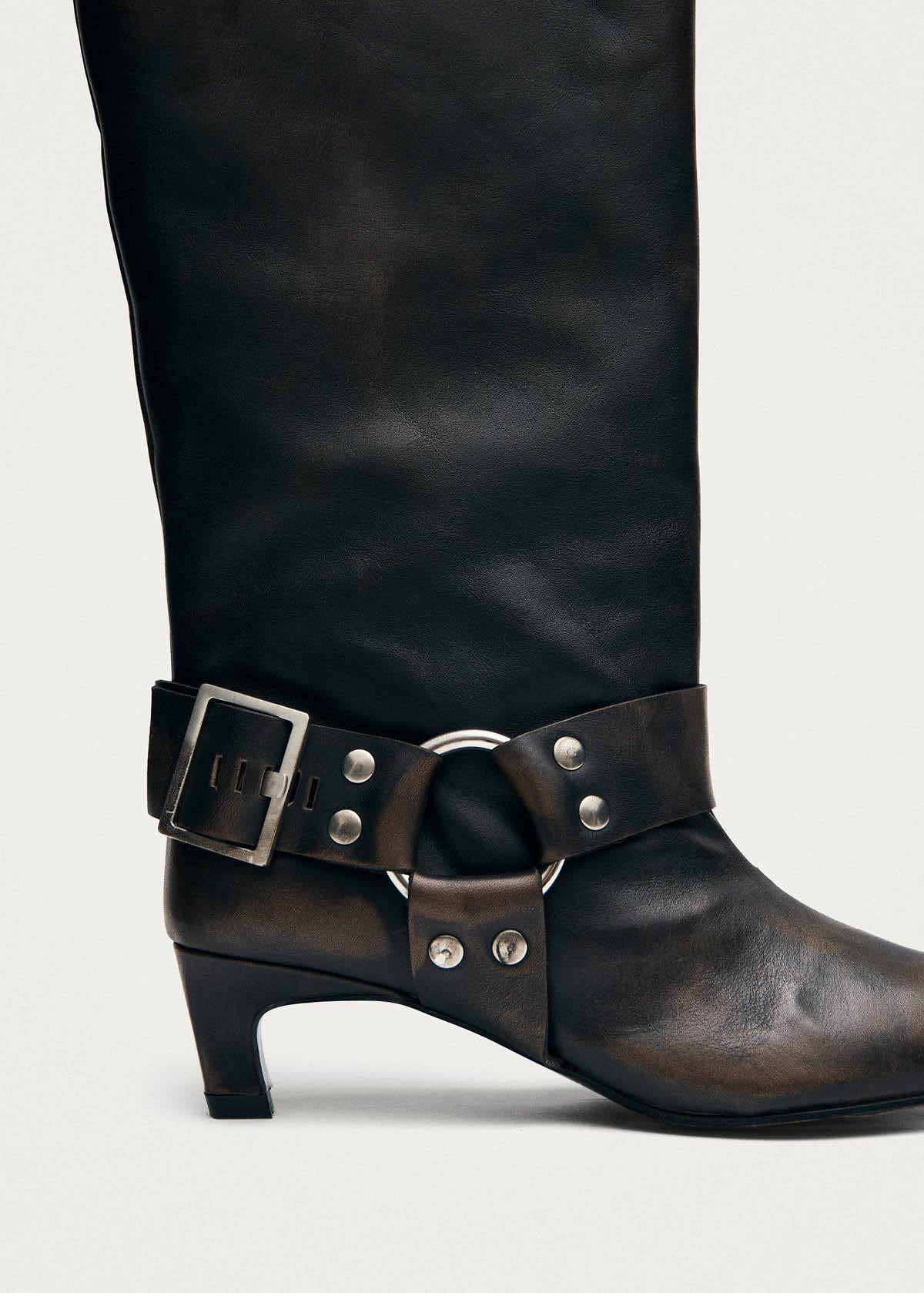 Samia Buckle Vintage Effect Brown Leather Boots
