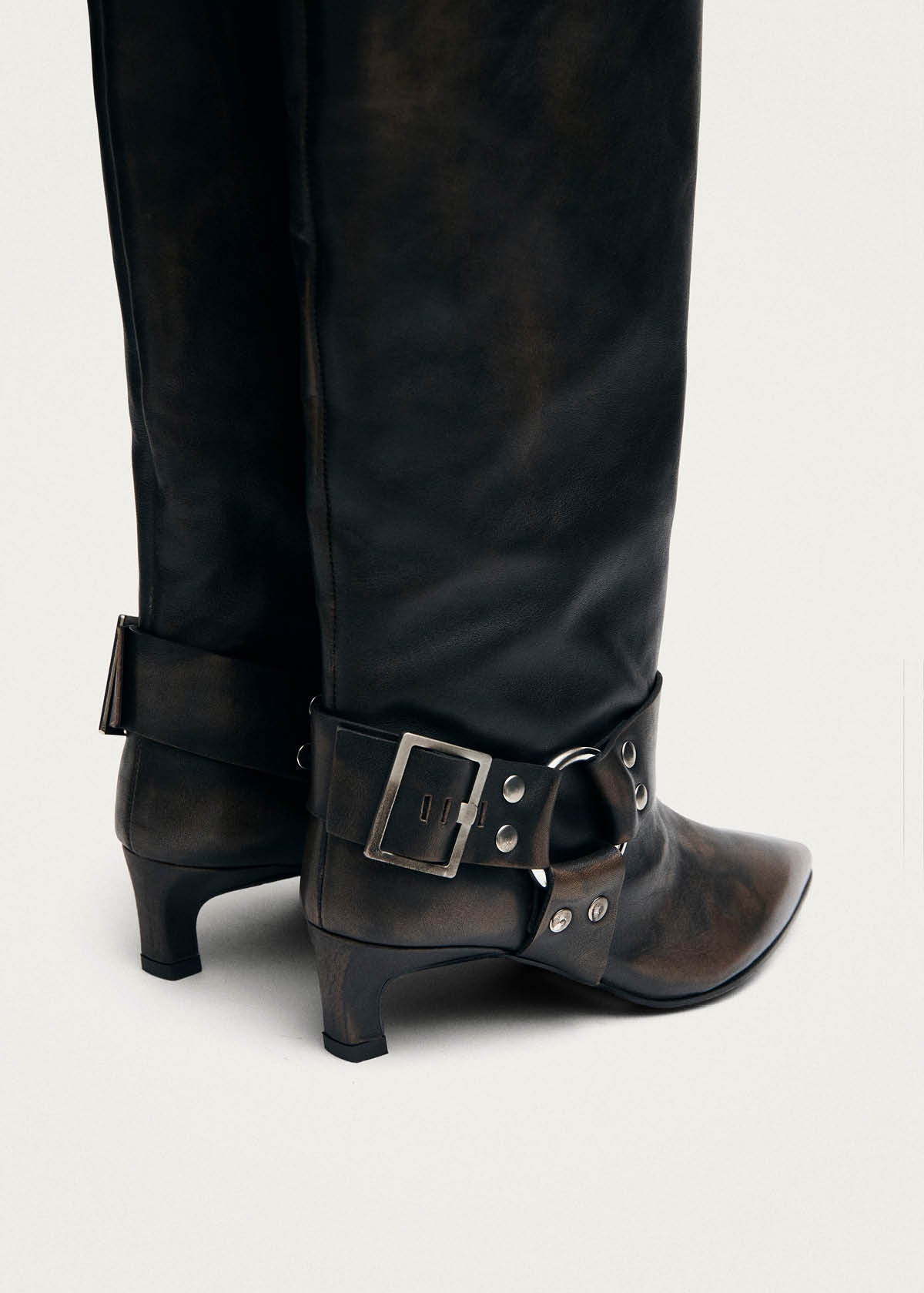 Samia Buckle Vintage Effect Brown Leather Boots