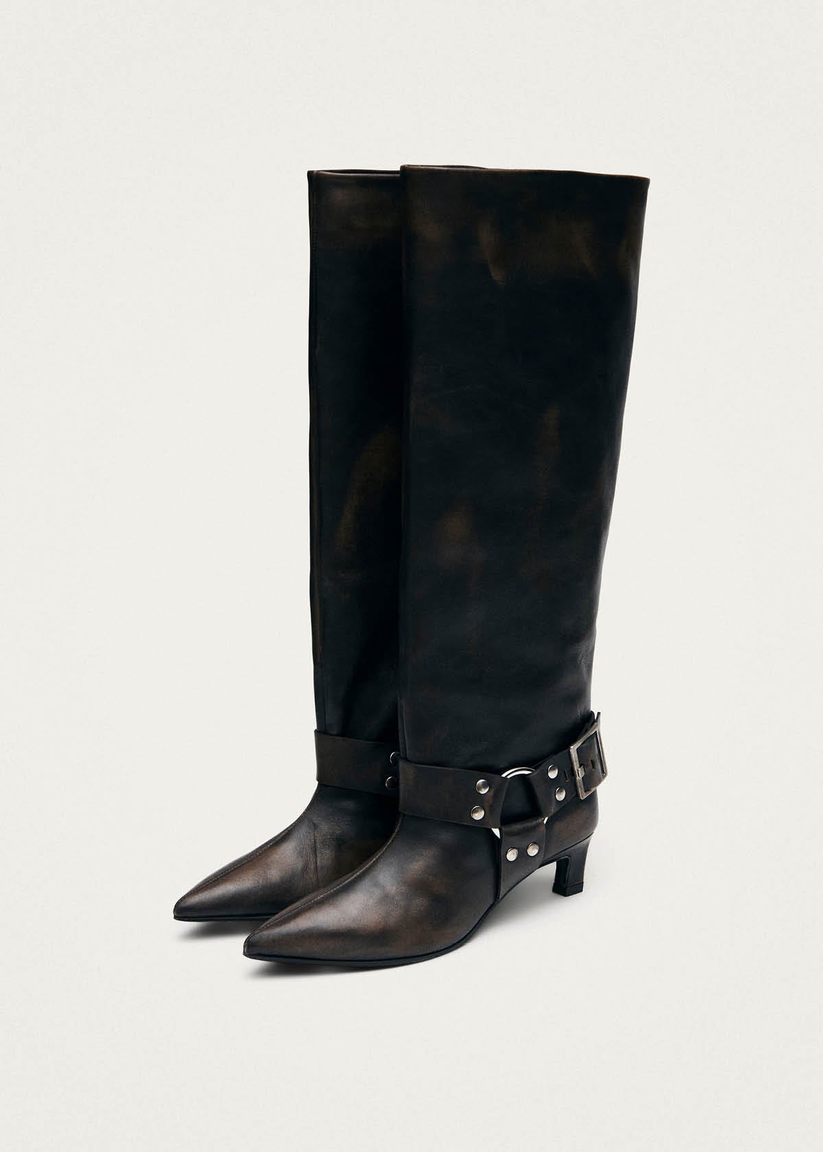 Samia Buckle Vintage Effect Brown Leather Boots