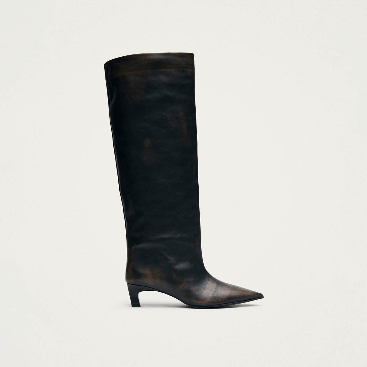 Samia Bottes en Cuir Marron Effet Vintage