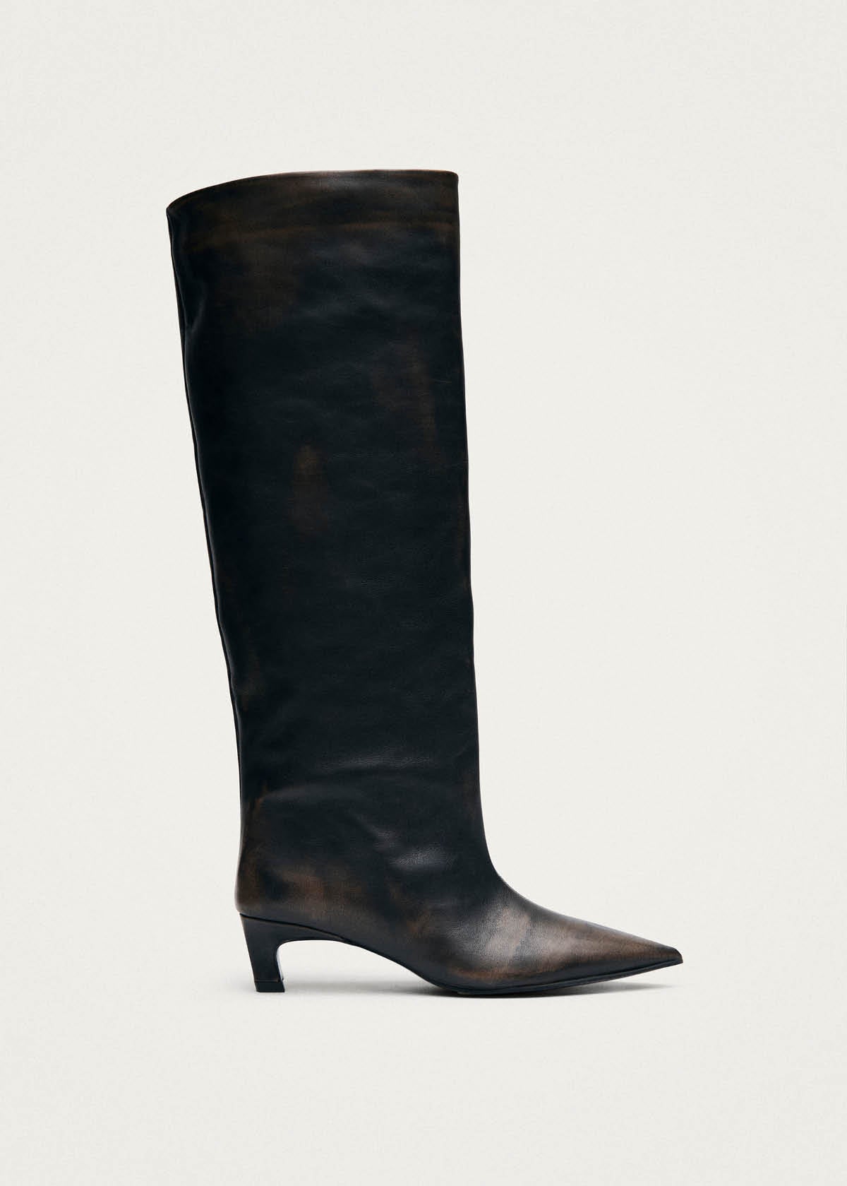 Samia Bottes en Cuir Marron Effet Vintage