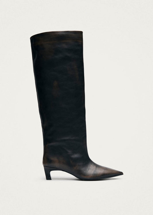 Samia Bottes en Cuir Marron Effet Vintage
