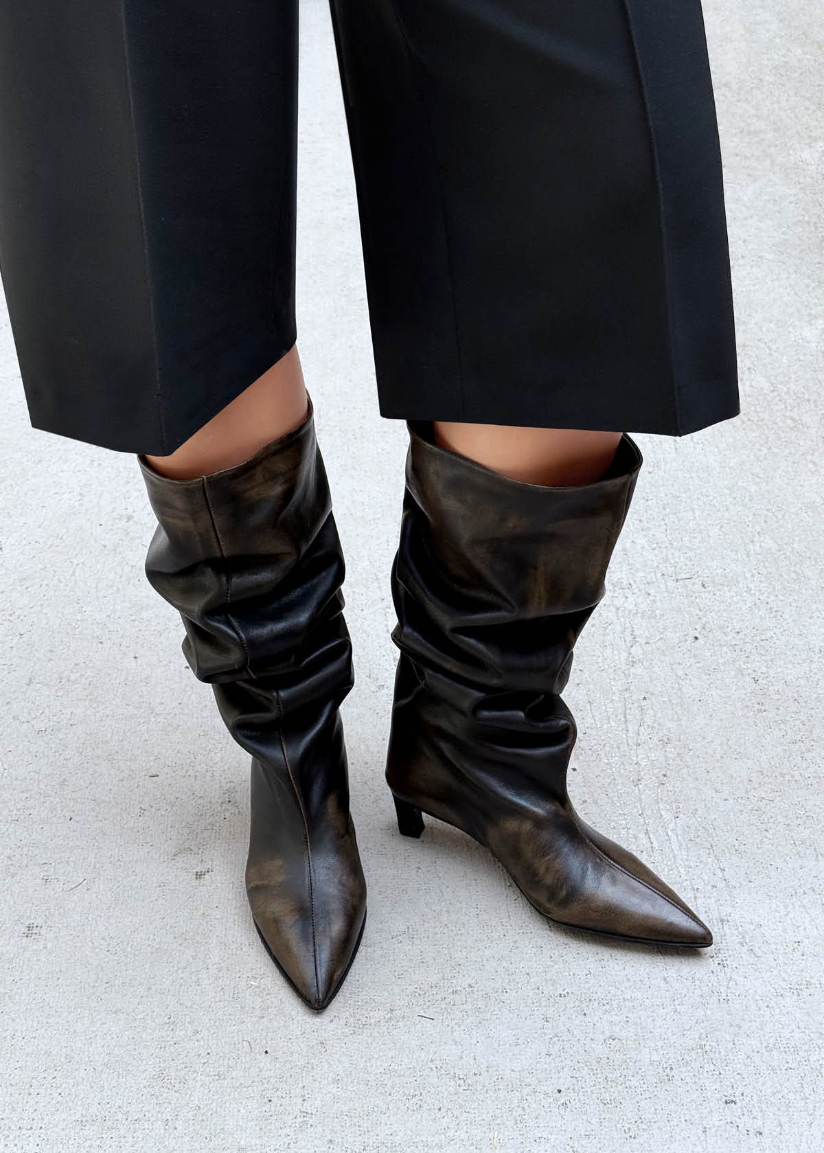 Samia Bottes en Cuir Marron Effet Vintage