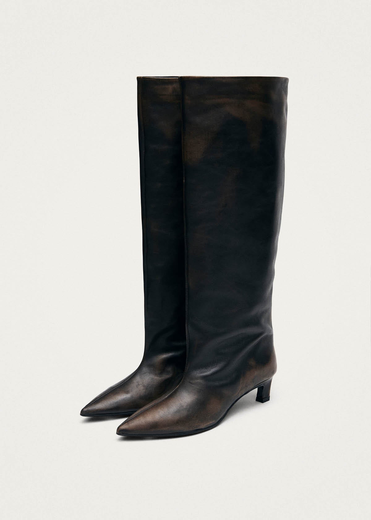 Samia Bottes en Cuir Marron Effet Vintage