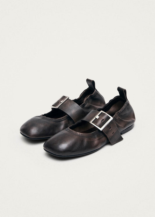 Sarea Ballerines en Cuir Marron Effet Vintage-image