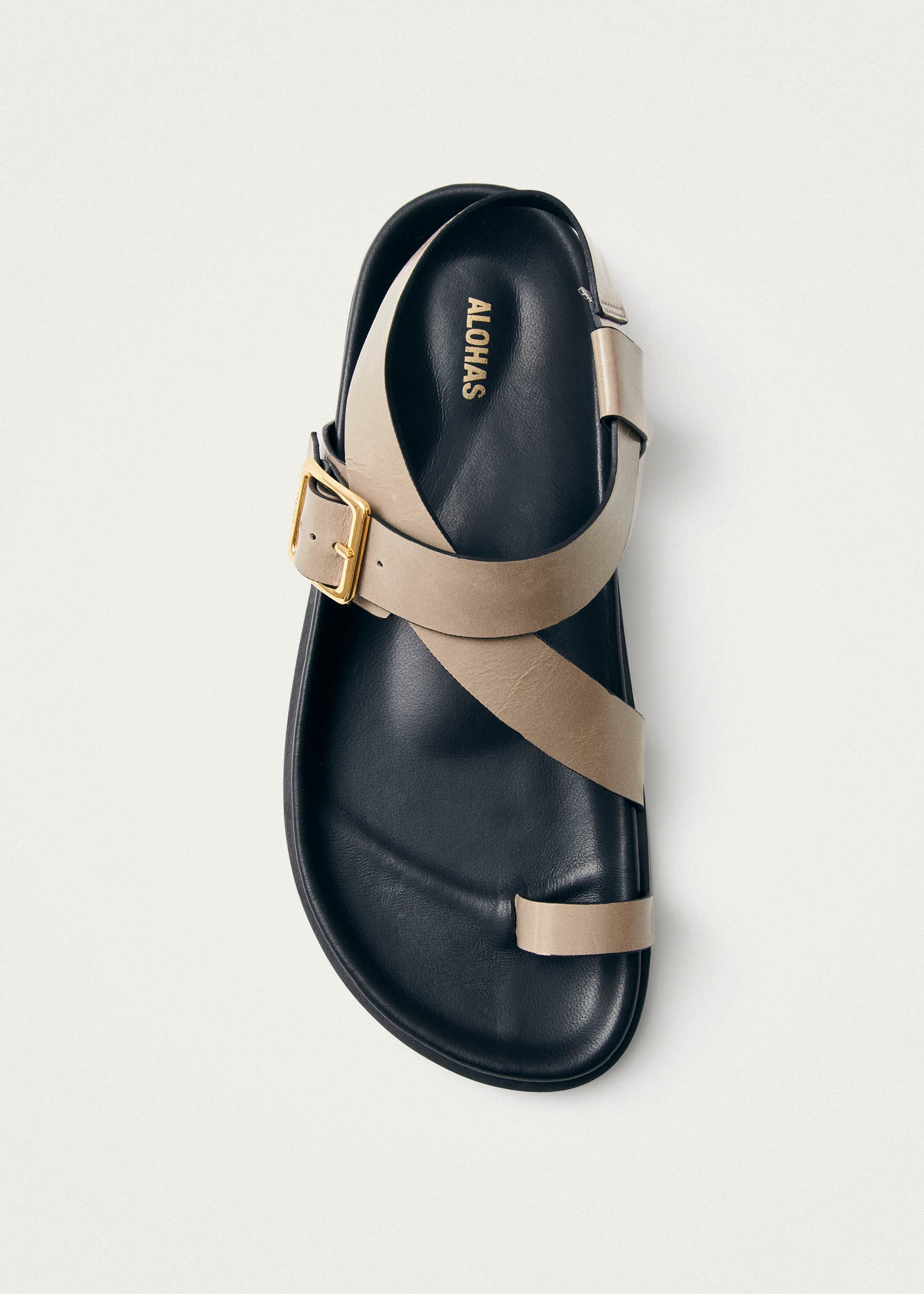 Siren Sandalias de Cuero Beige con Piedra Ónix
