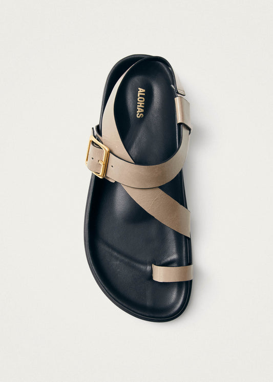 Siren Sandalias de Cuero Beige con Piedra Ónix-image