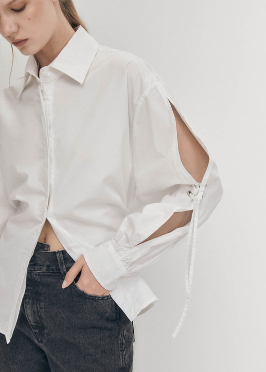 Sugar Camisa blanca de algodón con lazo en la espalda-image