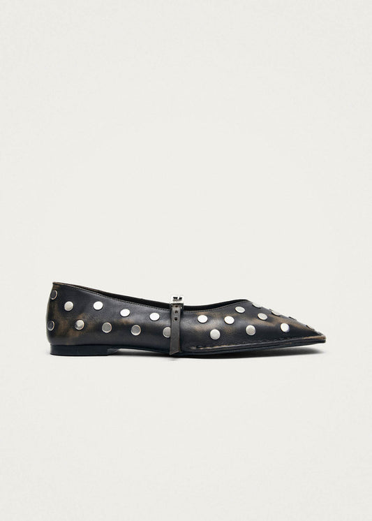 Ballerines en cuir marron foncé effet vintage Sway All Studs-image