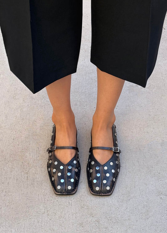 Ballerines en cuir marron foncé effet vintage Sway All Studs-image