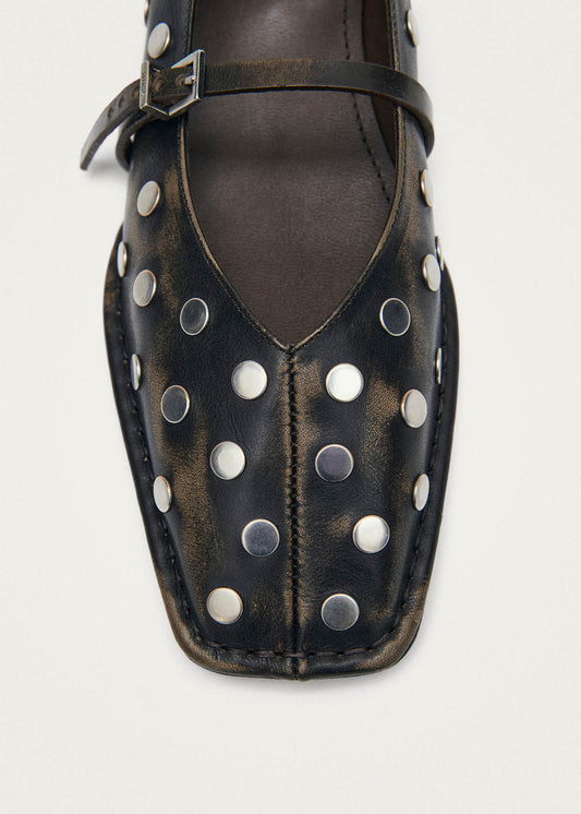 Ballerines en cuir marron foncé effet vintage Sway All Studs-image
