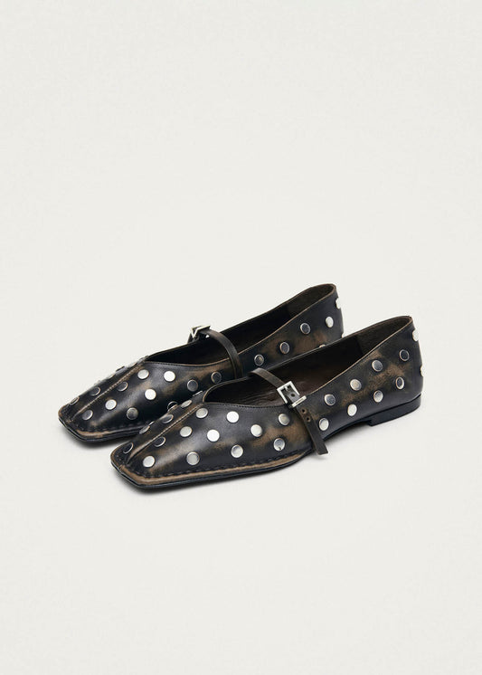 Ballerines en cuir marron foncé effet vintage Sway All Studs-image