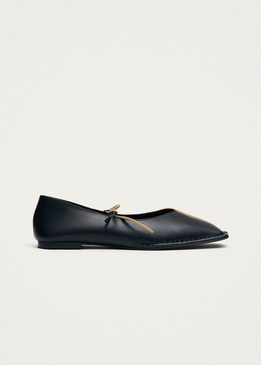 Sway Bicolor Suede Black Beige Leather Ballet Flats-image