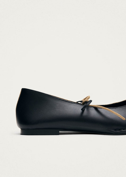 Sway Bicolor Suede Black Beige Leather Ballet Flats-image