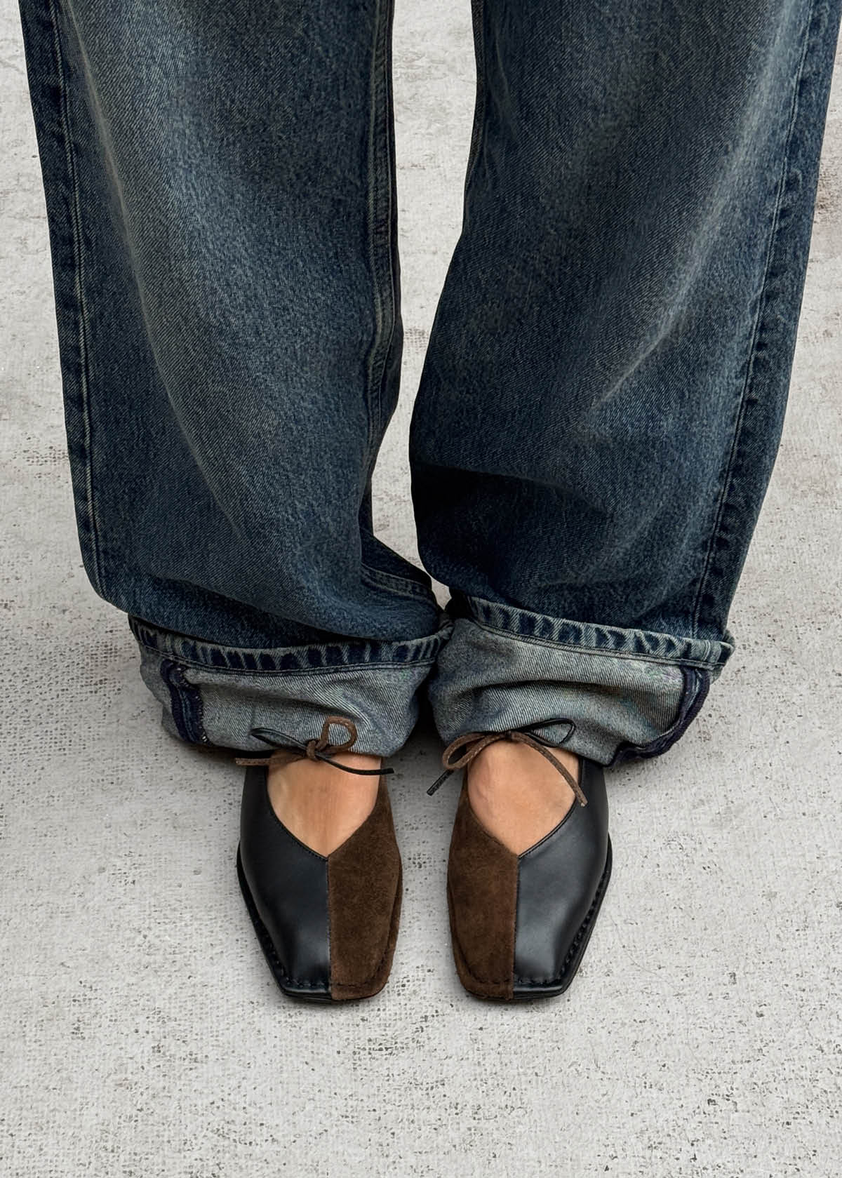 Sway Bicolor Suede Black Chocolate Brown Leather Ballet Flats