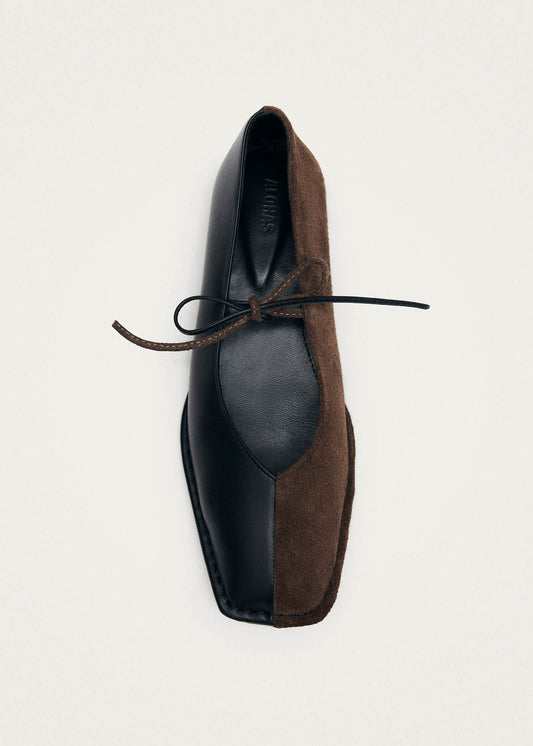 Sway Bicolor Suede Black Chocolate Brown Leather Ballet Flats-image