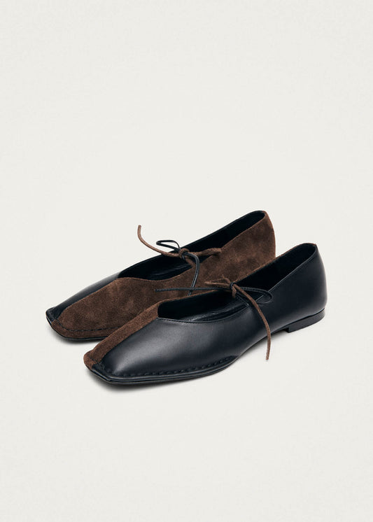 Sway Bicolor Suede Black Chocolate Brown Leather Ballet Flats-image