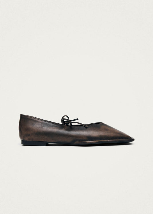 Sway Vintage Effect Brown Leather Ballet Flats-image