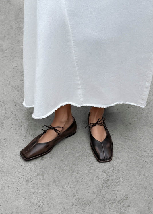 Sway Vintage Effect Brown Leather Ballet Flats-image