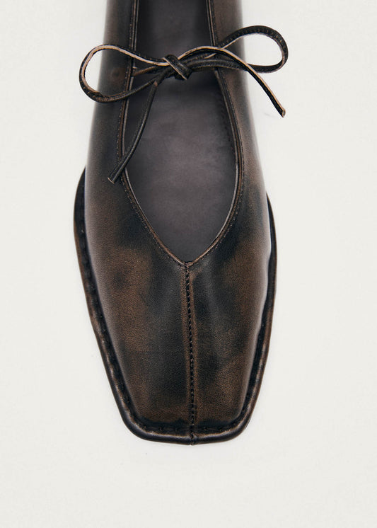 Sway Vintage Effect Brown Leather Ballet Flats-image