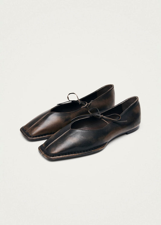 Sway Vintage Effect Brown Leather Ballet Flats-image