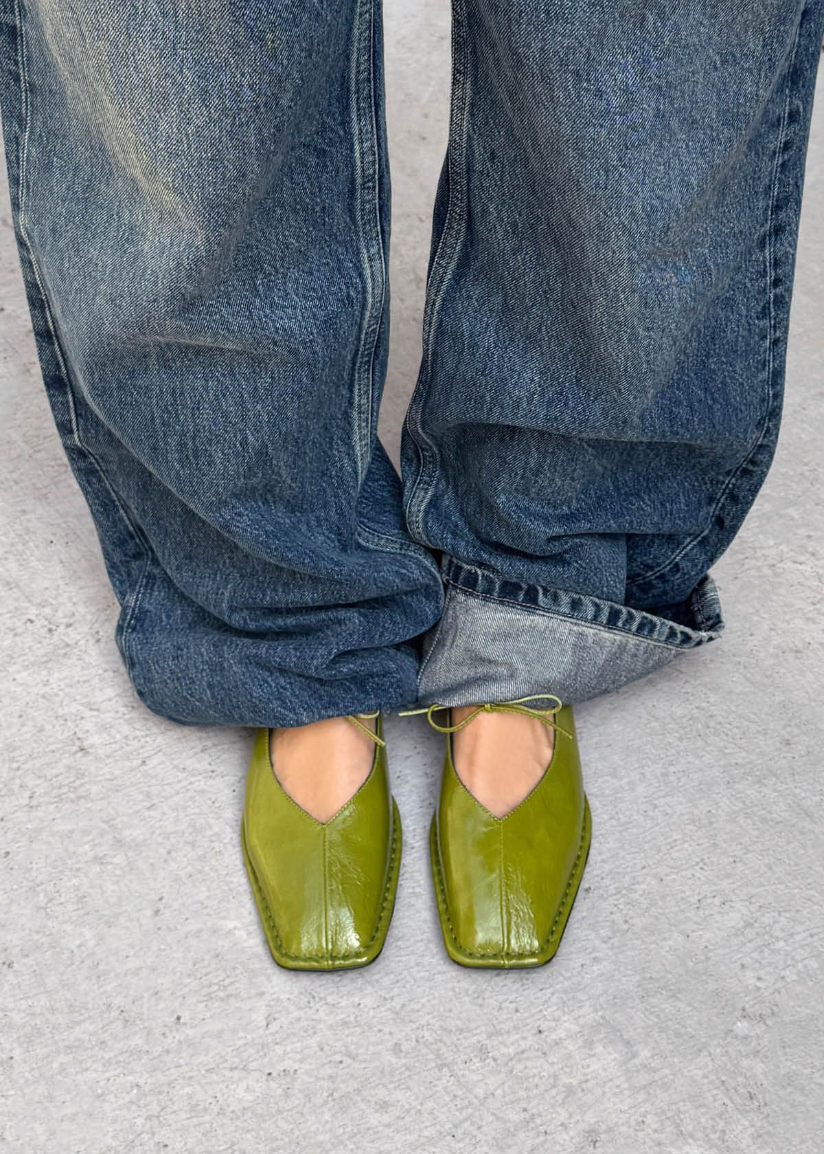 Bailarinas de cuero verde patente Sway