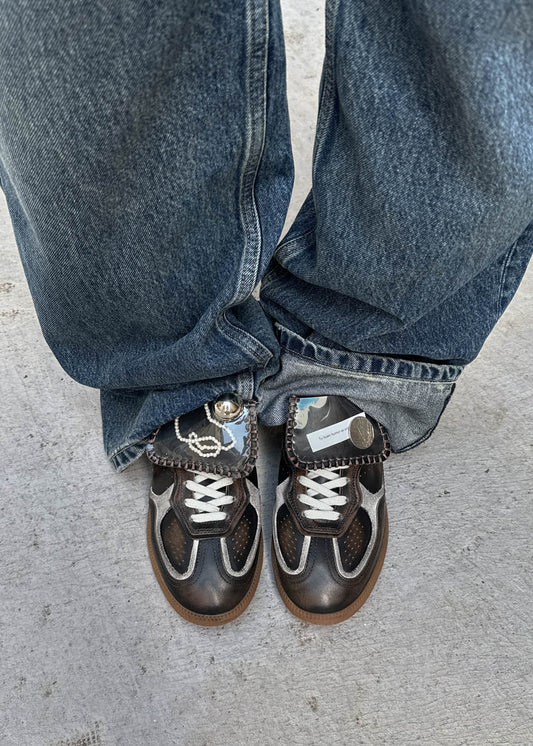 Zapatillas de cuero marrón con efecto vintage Club Vinyl Tb.490-image