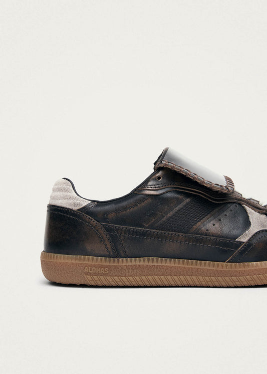 Zapatillas de cuero marrón con efecto vintage Club Vinyl Tb.490-image