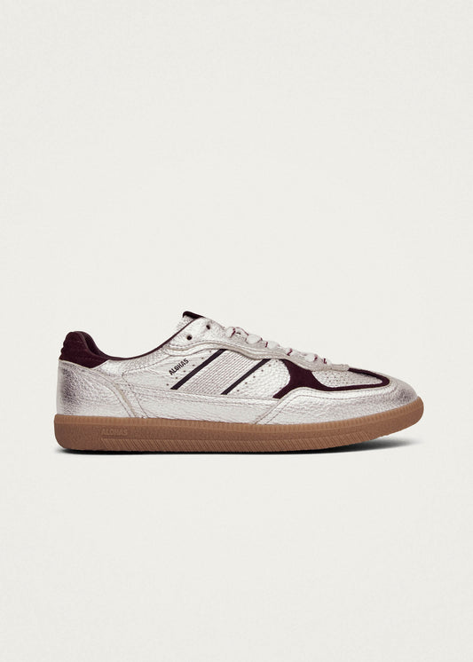 Tb.490 Sneakers en Cuir Argenté et Bordeaux avec Effet Brillant-image