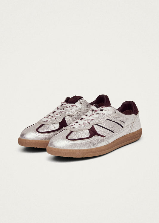 Tb.490 Sneakers en Cuir Argenté et Bordeaux avec Effet Brillant-image