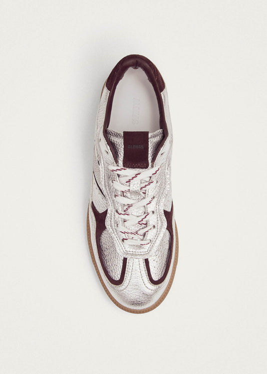 Tb.490 Sneakers en Cuir Argenté et Bordeaux avec Effet Brillant-image