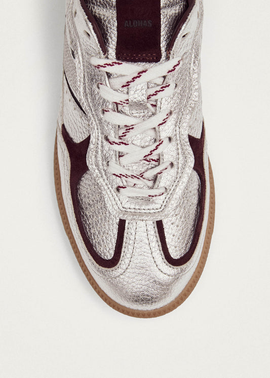Tb.490 Sneakers en Cuir Argenté et Bordeaux avec Effet Brillant-image