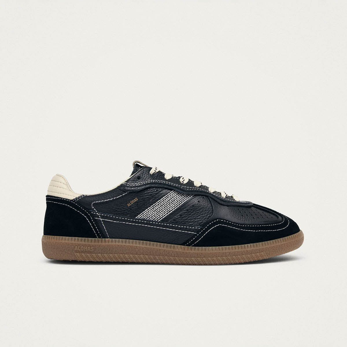 Tb.490 Baskets en Cuir Noir et Crème Grainé