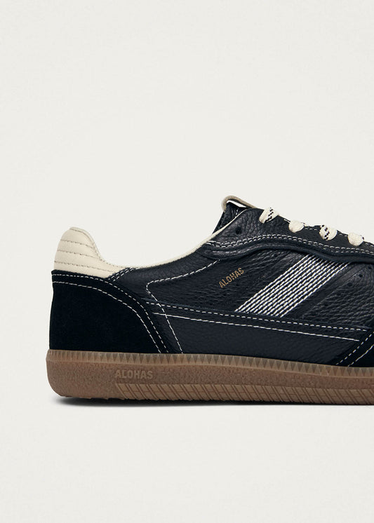 Tb.490 Baskets en Cuir Noir et Crème Grainé-image