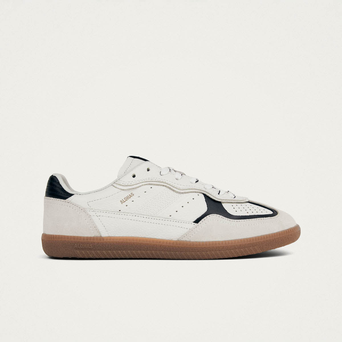 Tb.490 Zapatillas de Cuero Blanco y Negro con Grano