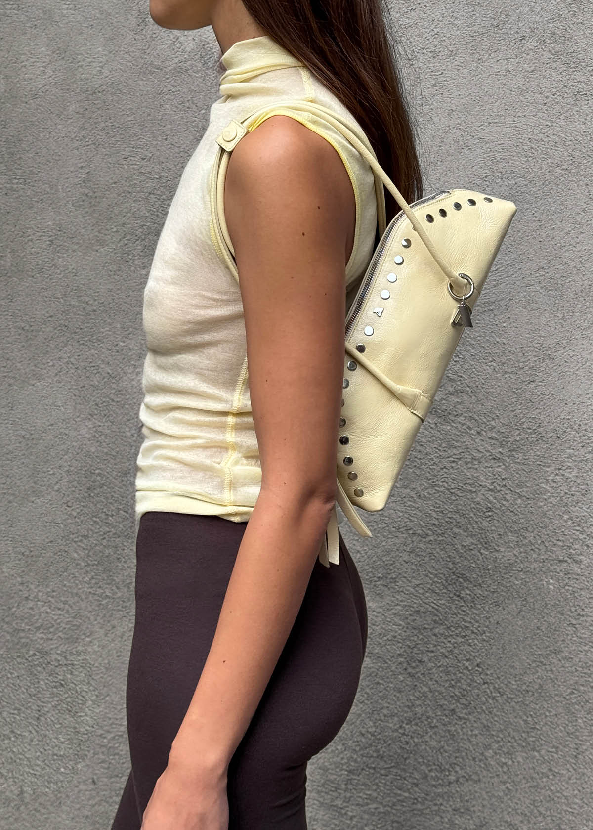 Vera Studs Patent Pale Yellow Leather Bag