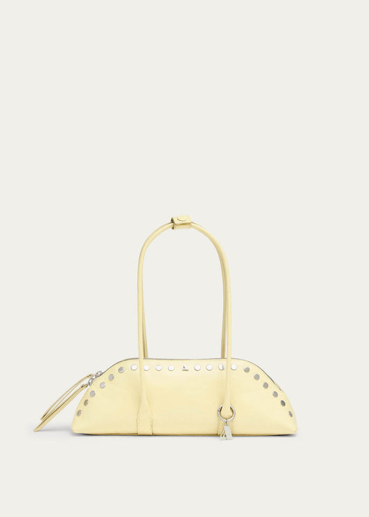 Vera Studs Patent Pale Yellow Leather Bag-image