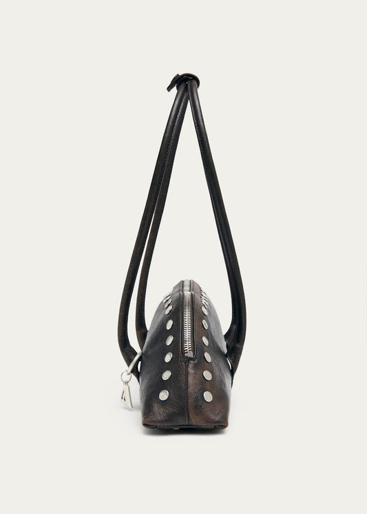 Vera Studs Vintage Effect Brown Leather Bag-image