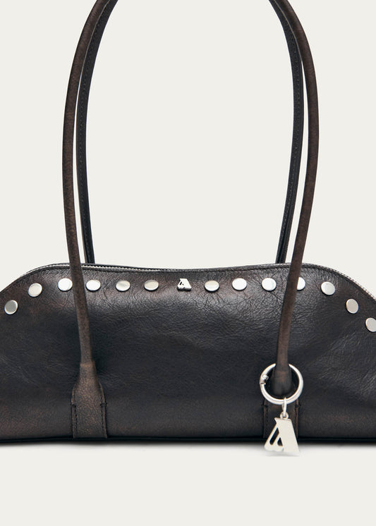 Vera Studs Vintage Effect Brown Leather Bag-image