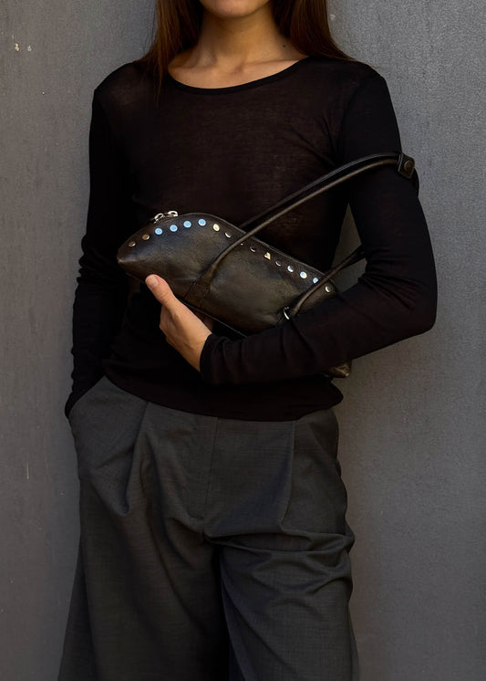 Vera Studs Vintage Effect Brown Leather Bag-image